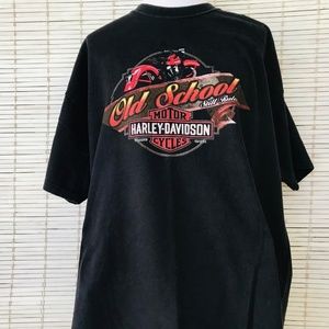 Harley Davidson XL Black Old School Rules Pin Up Girl T Shirt Moto Bike